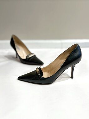 Jimmy Choo Black Leather Pumps Size 38 Pointed Toe Quiet Luxury Chic